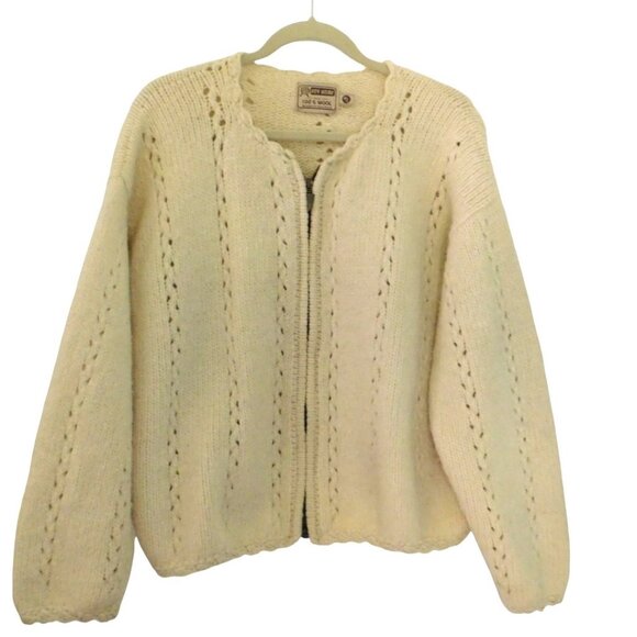 Vintage Womens Wool Cardigan Bolivia Full Zip Cream Ivory Rev Wear Medium Large - Picture 1 of 5